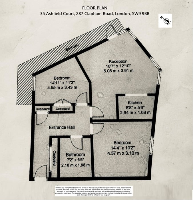 Floorplan for Ashfield Court, 287 Clapham Road, Stockwell, London, SW9